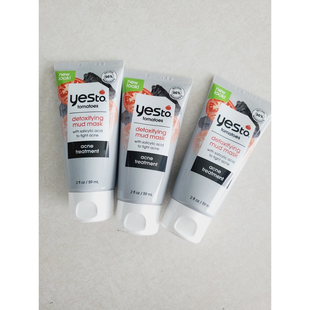 Yes To Tomatoes Detoxifying Mud Mask Charcoal Acne Treatment Lot of 3 2oz Each